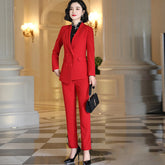 Blue Gray Double-breasted Women Pantsuits - FashionByTeresa